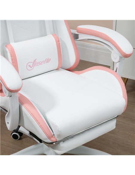 Vinsetto Racing Gaming Chair, Reclining PU Leather Computer Chair with 360 Degree Swivel Seat, Footrest, Removable Headrest Whit - pic 10000 | FastDaddyshop