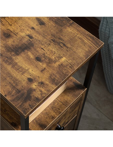 HOMCOM Set of 2 Side Table, Narrow Bedside Table with 2 Drawers and Storage Shelf, Industrial End Table with Metal Frame for Sma - pic 100000 | FastDaddyshop