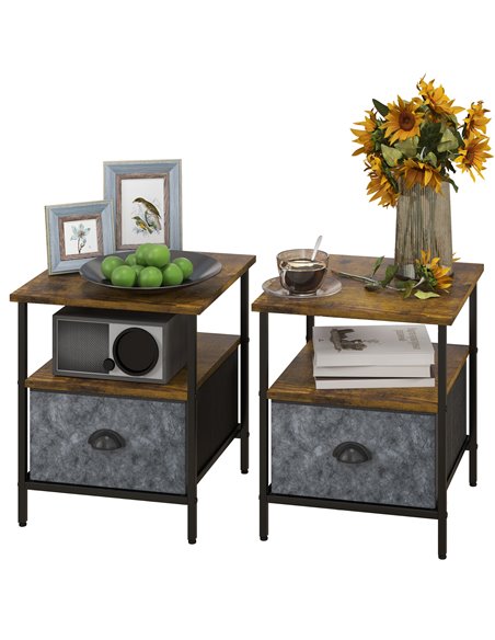 HOMCOM Set of 2 Bedside Table, Nightstand with Non-Woven Fabric Drawer, Side Table, End Table for Living room, Bedroom, Rustic B - pic 100001 | FastDaddyshop