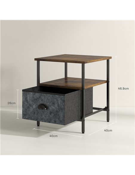 HOMCOM Set of 2 Bedside Table, Nightstand with Non-Woven Fabric Drawer, Side Table, End Table for Living room, Bedroom, Rustic B - pic 100003 | FastDaddyshop