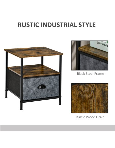 HOMCOM Set of 2 Bedside Table, Nightstand with Non-Woven Fabric Drawer, Side Table, End Table for Living room, Bedroom, Rustic B - pic 100004 | FastDaddyshop