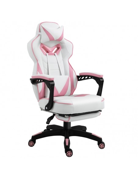 Vinsetto Ergonomic Racing Gaming Chair with Headrest, Lumbar Support, Retractable Footrest, Pink - pic 10001 | FastDaddyshop