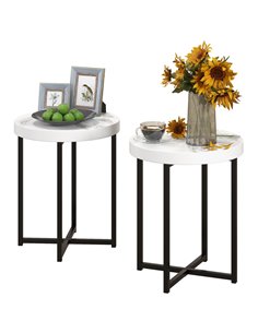 HOMCOM Set of 2 Round Side Table with Metal Legs, Modern End Table Bedside Table for Living Room, Bedroom, White 839-P052