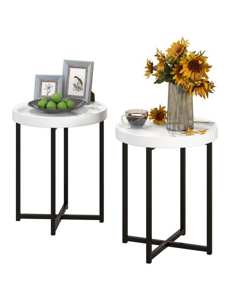 HOMCOM Set of 2 Round Side Table with Metal Legs, Modern End Table Bedside Table for Living Room, Bedroom, White 839-P052 - pic 100010 | FastDaddyshop