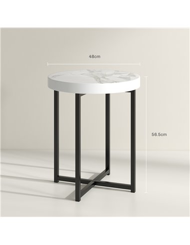 HOMCOM Set of 2 Round Side Table with Metal Legs, Modern End Table Bedside Table for Living Room, Bedroom, White 839-P052