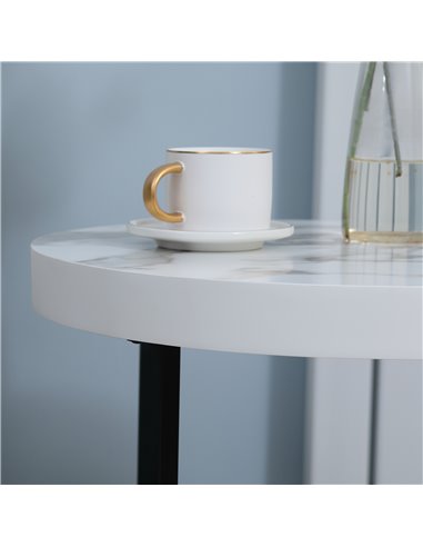 HOMCOM Set of 2 Round Side Table with Metal Legs, Modern End Table Bedside Table for Living Room, Bedroom, White 839-P052