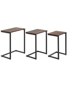 HOMCOM Nesting Side Tables Set of 3, C-Shaped Snack Side Tables with Steel Frame for Sofa Couch and Bed, Rustic Brown 839-608V00