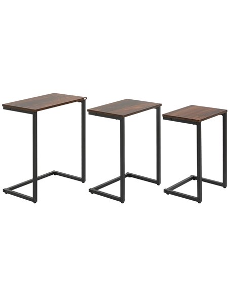 HOMCOM Nesting Side Tables Set of 3, C-Shaped Snack Side Tables with Steel Frame for Sofa Couch and Bed, Rustic Brown 839-608V00 - pic 100019 | FastDaddyshop