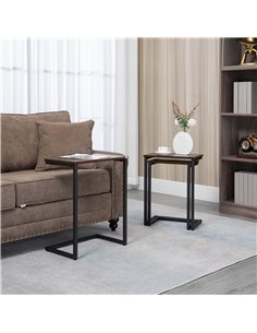 HOMCOM Nesting Side Tables Set of 3, C-Shaped Snack Side Tables with Steel Frame for Sofa Couch and Bed, Rustic Brown 839-608V00 2