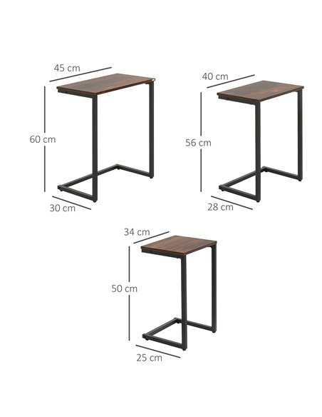 HOMCOM Nesting Side Tables Set of 3, C-Shaped Snack Side Tables with Steel Frame for Sofa Couch and Bed, Rustic Brown 839-608V00 - pic 100021 | FastDaddyshop