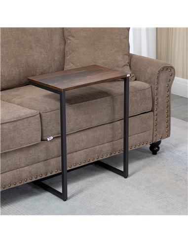 HOMCOM Nesting Side Tables Set of 3, C-Shaped Snack Side Tables with Steel Frame for Sofa Couch and Bed, Rustic Brown 839-608V00