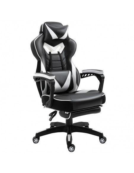 Vinsetto Ergonomic Racing Gaming Chair with Headrest, Lumbar Support, Retractable Footrest, White - pic 10003 | FastDaddyshop