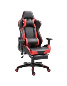 Homcom High-Back Gaming Chair, Faux Leather with Footrest, Wheels, Red Black