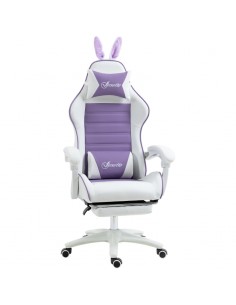 Vinsetto PU Leather Racing Gaming Chair with Removable Rabbit Ears, Footrest, Headrest and Lumber Support, Purple