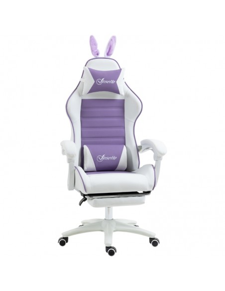 Vinsetto PU Leather Racing Gaming Chair with Removable Rabbit Ears, Footrest, Headrest and Lumber Support, Purple - pic 10005 | FastDaddyshop