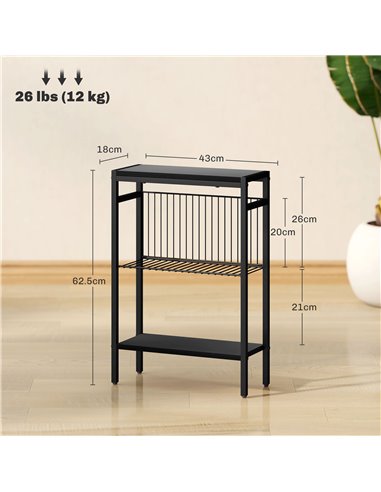 HOMCOM Three Shelf Industrial Side Table, Black 83B-071V00BK