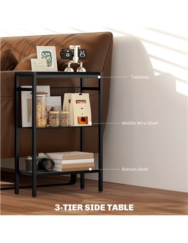 HOMCOM Three Shelf Industrial Side Table, Black 83B-071V00BK