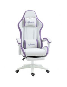 Vinsetto PU Leather Racing Gaming Chair with Footrest, Removable Headrest and Lumber Support, Purple