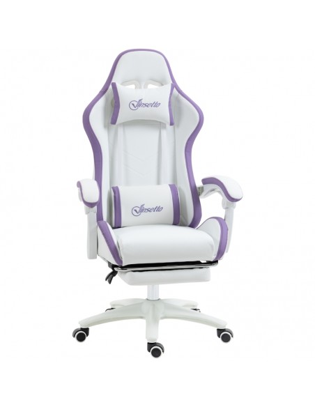 Vinsetto PU Leather Racing Gaming Chair with Footrest, Removable Headrest and Lumber Support, Purple - pic 10007 | FastDaddyshop