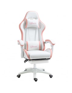 Vinsetto PU Leather Racing Gaming Chair with Footrest, Removable Headrest and Lumber Support, Pink