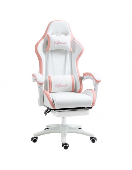Vinsetto PU Leather Racing Gaming Chair with Footrest, Removable Headrest and Lumber Support, Pink - pic 10008 | FastDaddyshop