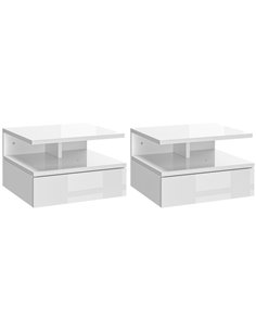HOMCOM Set of Two Floating High Gloss Bedside Tables - White 831-338V00WT