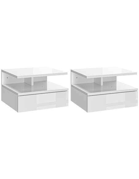 HOMCOM Set of Two Floating High Gloss Bedside Tables - White 831-338V00WT - pic 100082 | FastDaddyshop