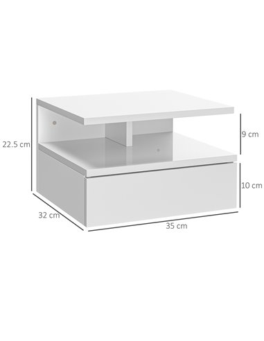 HOMCOM Set of Two Floating High Gloss Bedside Tables - White 831-338V00WT