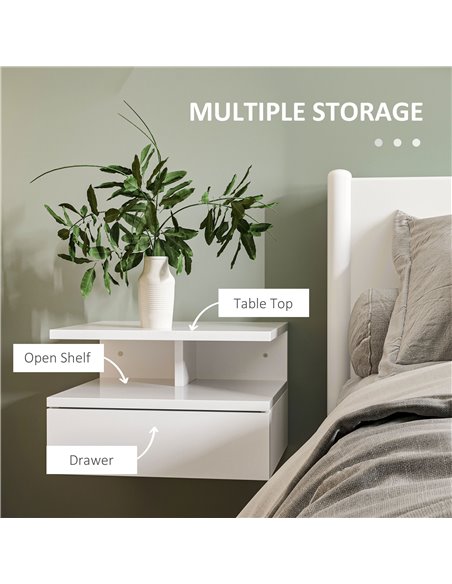 HOMCOM Set of Two Floating High Gloss Bedside Tables - White 831-338V00WT - pic 100086 | FastDaddyshop