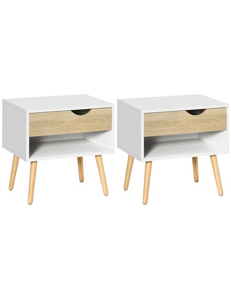 HOMCOM Set of 2 Bedside Table with Drawer and Shelf 831-372V01 - pic 100090 | FastDaddyshop