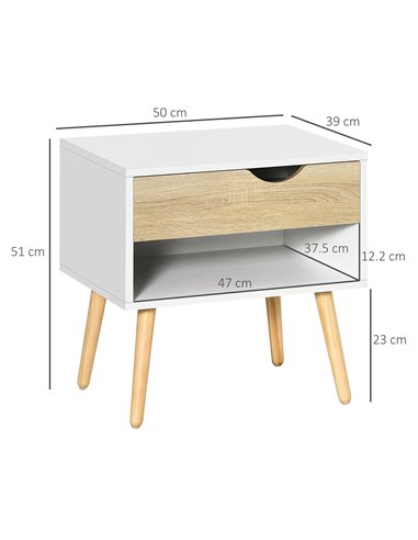 HOMCOM Set of 2 Bedside Table with Drawer and Shelf 831-372V01