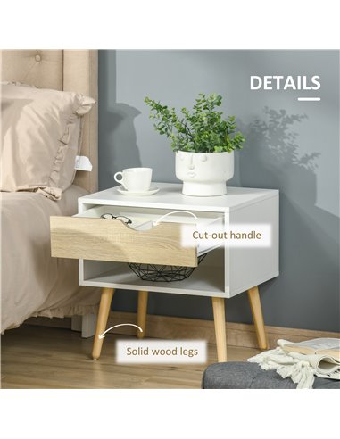 HOMCOM Set of 2 Bedside Table with Drawer and Shelf 831-372V01