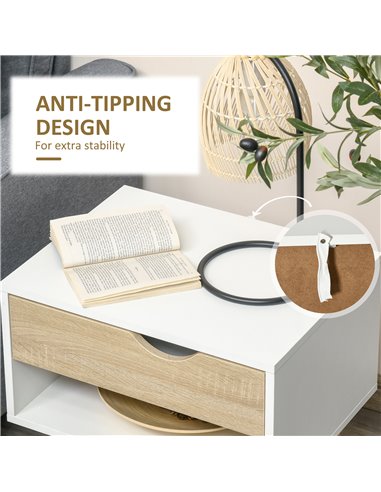 HOMCOM Set of 2 Bedside Table with Drawer and Shelf 831-372V01