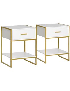 HOMCOM Set of Two Elegant Bedside Tables - White/Gold-Tone 831-534