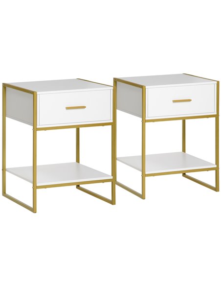 HOMCOM Set of Two Elegant Bedside Tables - White/Gold-Tone 831-534 - pic 100099 | FastDaddyshop