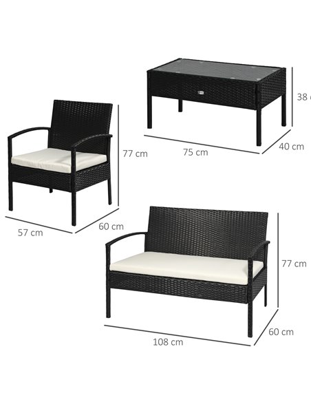 Outsunny 4-Seater Rattan Garden Furniture Set Black Cream Outdoor Patio Wicker Weave Chairs Table Conservatory Seaters Bistro Se - pic 10010 | FastDaddyshop