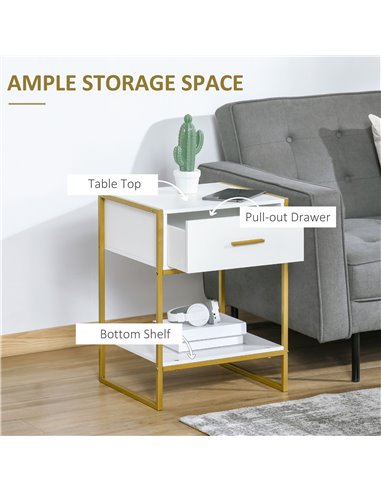 HOMCOM Set of Two Elegant Bedside Tables - White/Gold-Tone 831-534