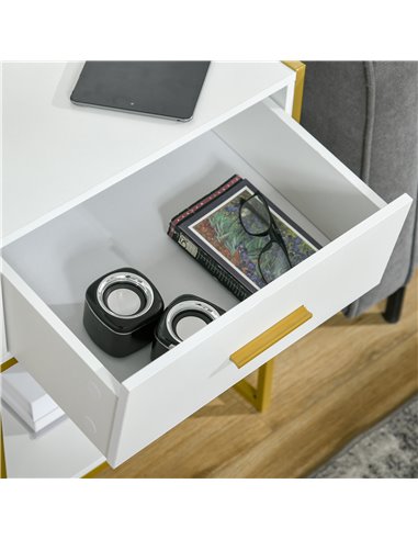 HOMCOM Set of Two Elegant Bedside Tables - White/Gold-Tone 831-534