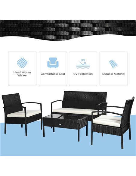 Outsunny 4-Seater Rattan Garden Furniture Set Black Cream Outdoor Patio Wicker Weave Chairs Table Conservatory Seaters Bistro Se - pic 10011 | FastDaddyshop