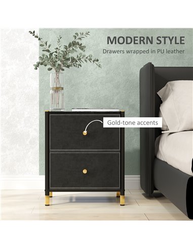 HOMCOM Faux Leather Bedside Table - Black 831-828V80BK