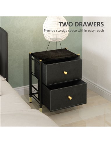 HOMCOM Faux Leather Bedside Table - Black 831-828V80BK