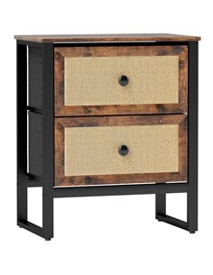 HOMCOM Bedside Table, Side Table with 2 Rattan Drawers, Bedside Cabinet with Storage and Steel Legs for Bedroom, Living Room, Ru