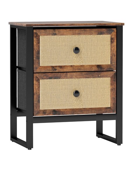 HOMCOM Bedside Table, Side Table with 2 Rattan Drawers, Bedside Cabinet with Storage and Steel Legs for Bedroom, Living Room, Ru - pic 100117 | FastDaddyshop