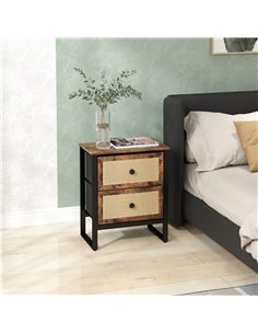 HOMCOM Bedside Table, Side Table with 2 Rattan Drawers, Bedside Cabinet with Storage and Steel Legs for Bedroom, Living Room, Ru 2