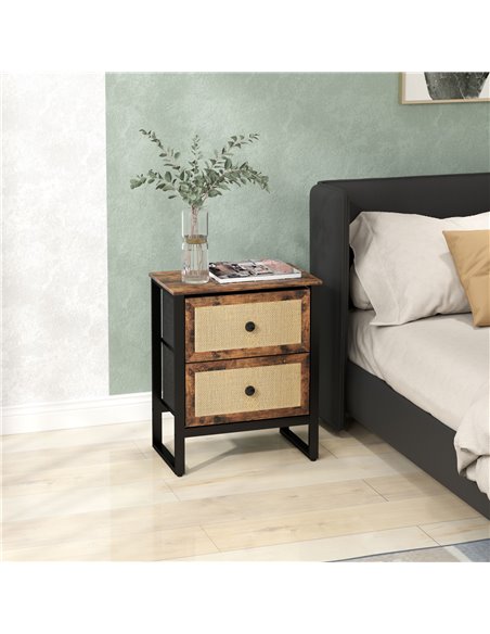 HOMCOM Bedside Table, Side Table with 2 Rattan Drawers, Bedside Cabinet with Storage and Steel Legs for Bedroom, Living Room, Ru - pic 100118 | FastDaddyshop