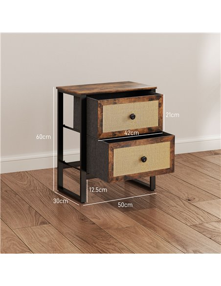 HOMCOM Bedside Table, Side Table with 2 Rattan Drawers, Bedside Cabinet with Storage and Steel Legs for Bedroom, Living Room, Ru - pic 100119 | FastDaddyshop
