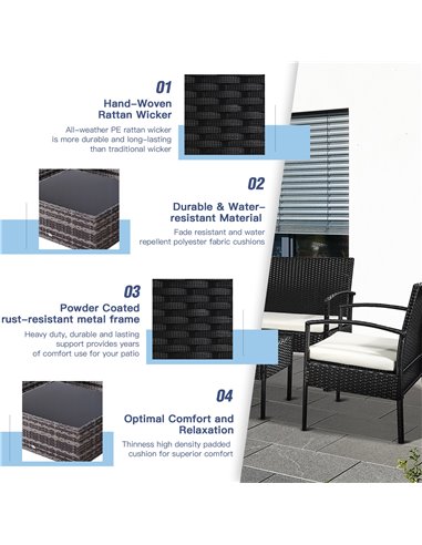 Outsunny 4-Seater Rattan Garden Furniture Set Black Cream Outdoor Patio Wicker Weave Chairs Table Conservatory Seaters Bistro Se