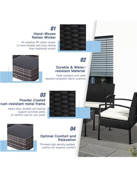 Outsunny 4-Seater Rattan Garden Furniture Set Black Cream Outdoor Patio Wicker Weave Chairs Table Conservatory Seaters Bistro Se - pic 10012 | FastDaddyshop