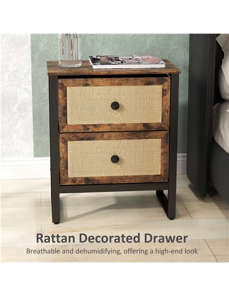 HOMCOM Bedside Table, Side Table with 2 Rattan Drawers, Bedside Cabinet with Storage and Steel Legs for Bedroom, Living Room, Ru - pic 100120 | FastDaddyshop