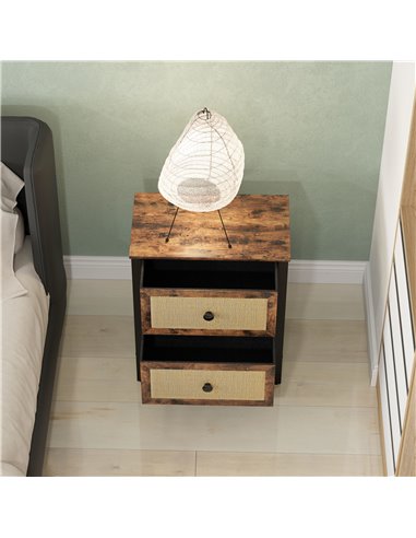 HOMCOM Bedside Table, Side Table with 2 Rattan Drawers, Bedside Cabinet with Storage and Steel Legs for Bedroom, Living Room, Ru
